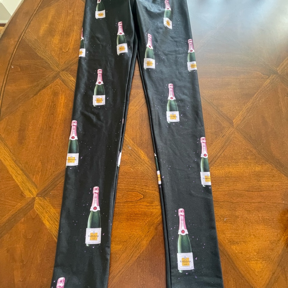 Black Leggings with Champagne Bottle Print